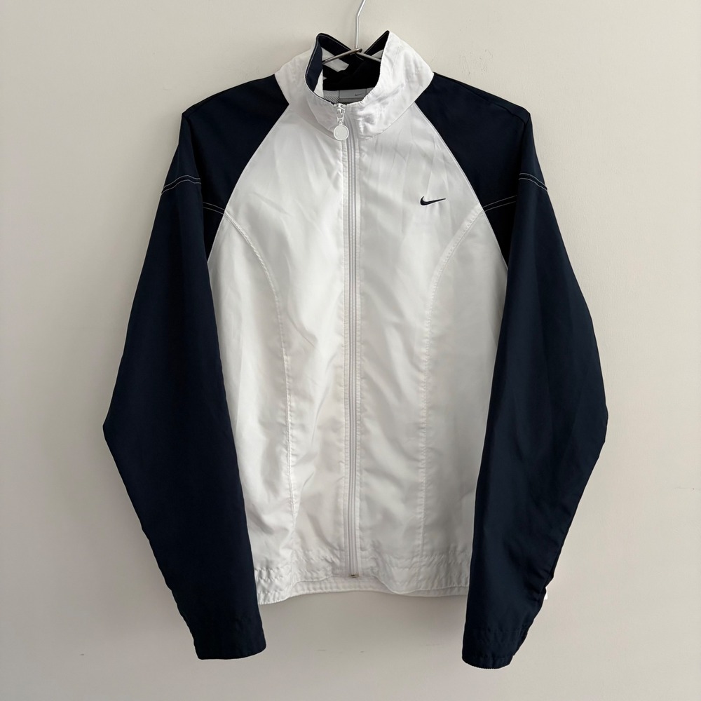 Nike Womens Vintage Full Zip Track Jacket White Navy Blue XL
